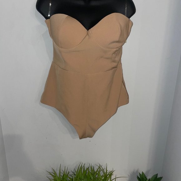 Strapless Bodysuit, Beige Bodysuit - Picture 1 of 10